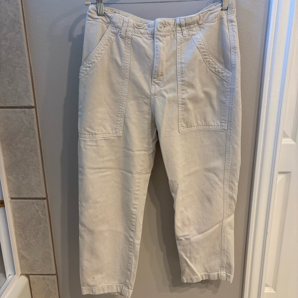 Zara Cropped White Cargo Pants